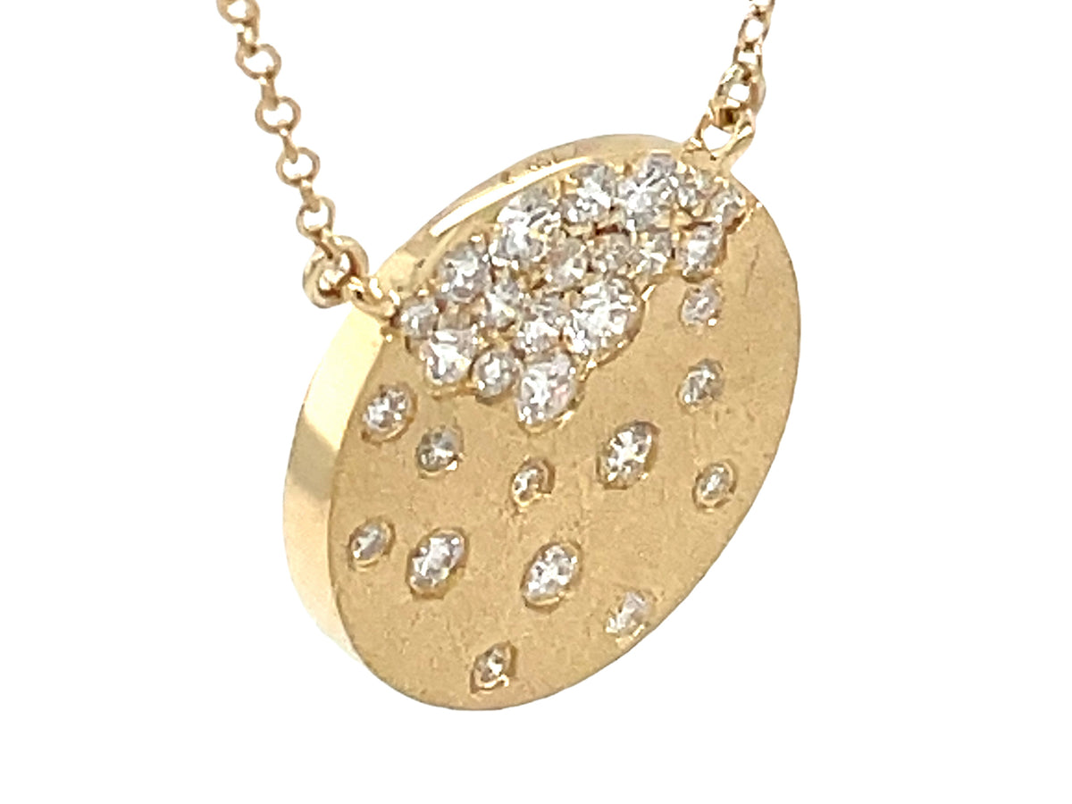 DIAMOND FLUSH SET DISC PENDANT NECKLACE, 18'/17"/16", SATIN FINISH, 18KY (N)