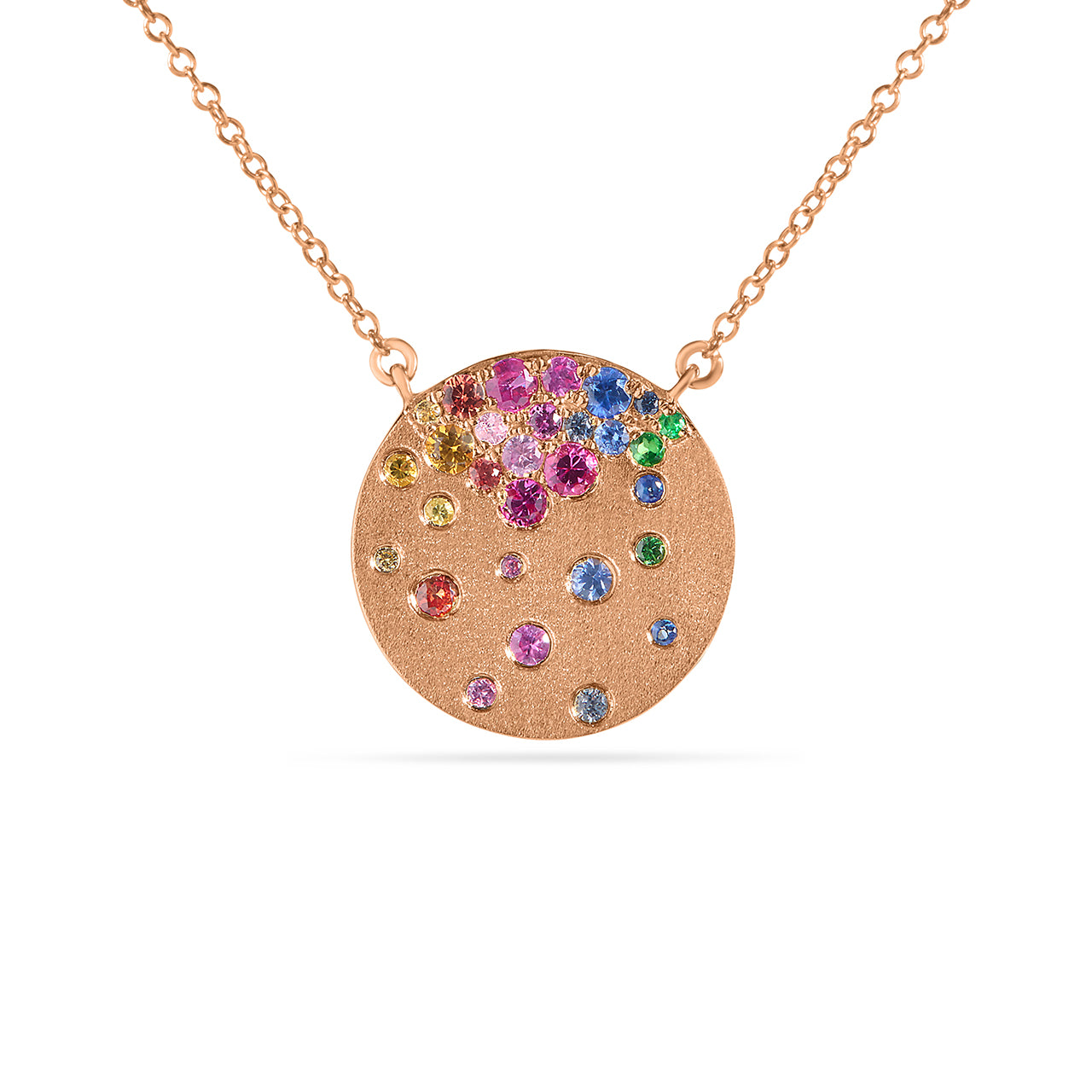 Rainbow Sapphire Confetti Signature Disc Necklace