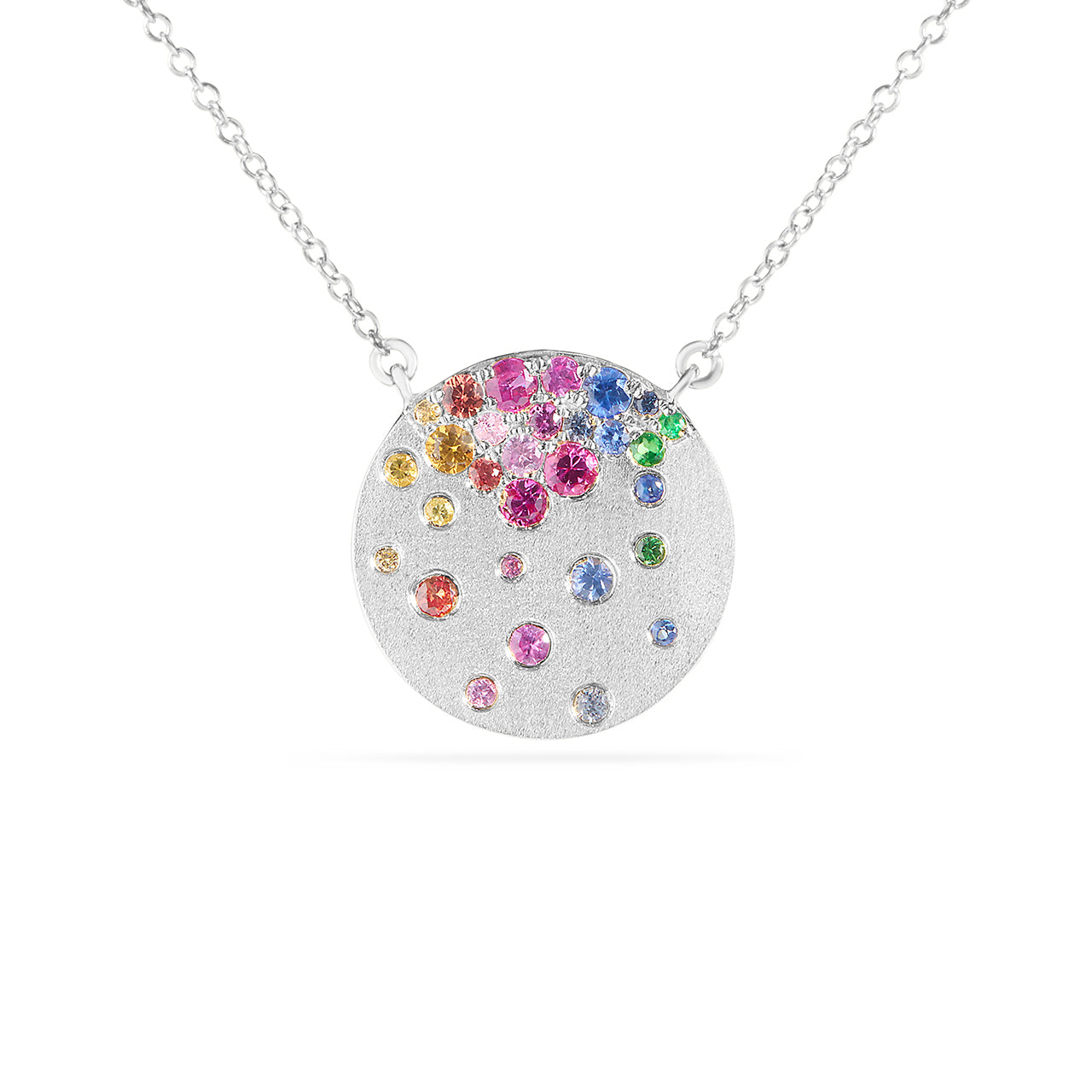 Rainbow Sapphire Confetti Signature Disc Necklace