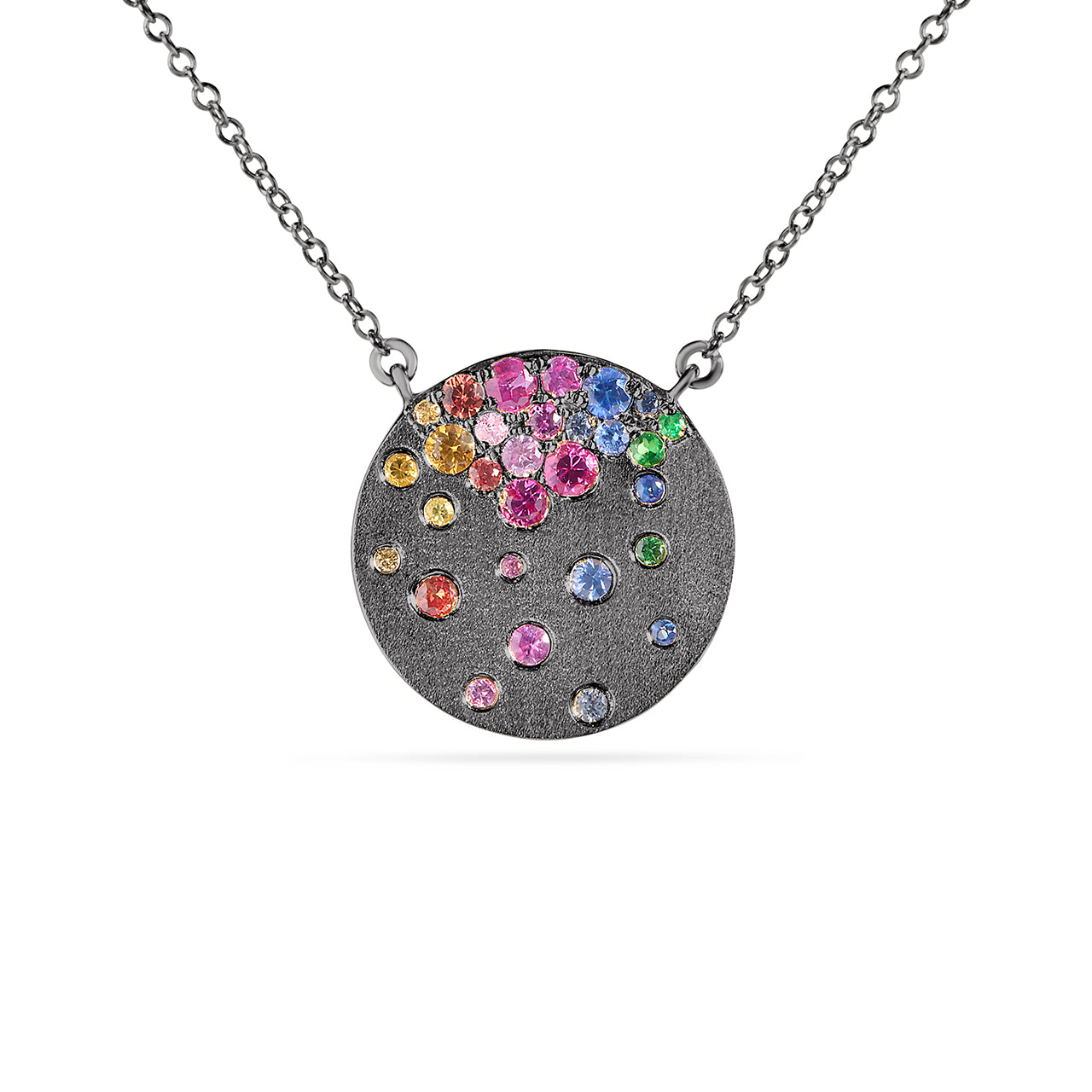 Rainbow Sapphire Confetti Signature Disc Necklace
