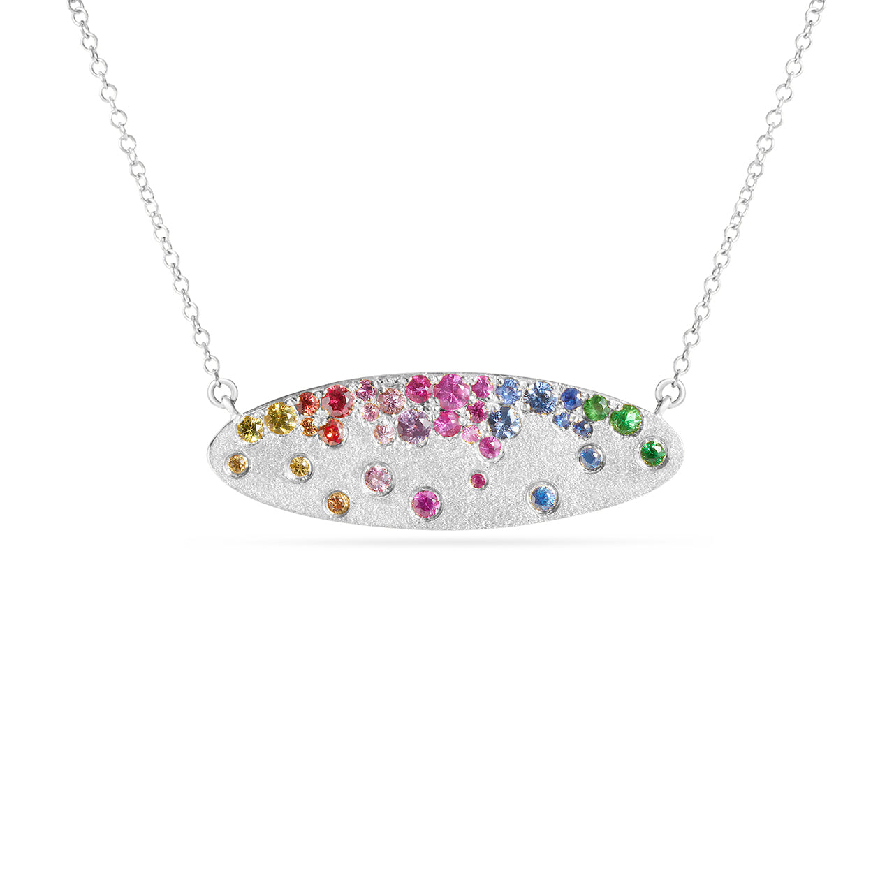Rainbow Sapphire Confetti Moval Necklace