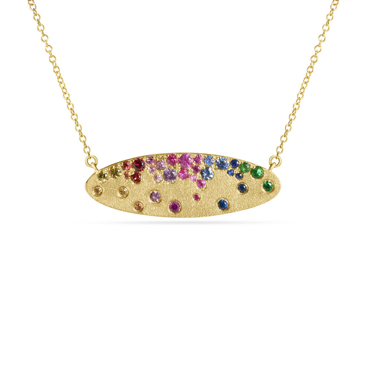 Rainbow Sapphire Confetti Moval Necklace