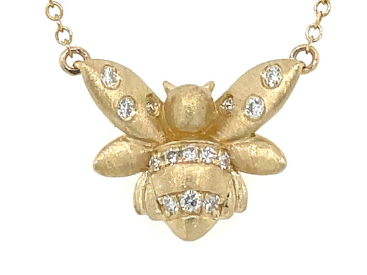 DIAMOND BEE NECKLACE, 15X12MM, 18"/16" CHAIN, SATIN FINISH
