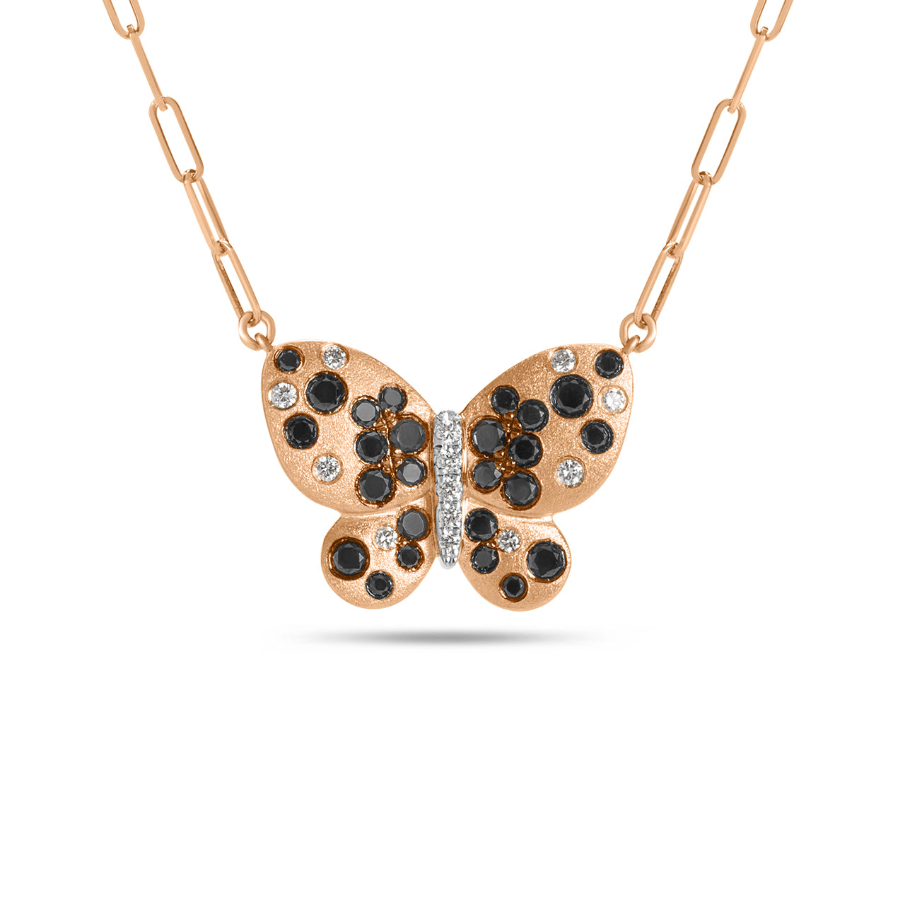Black & White Diamond Confetti Butterfly Necklace