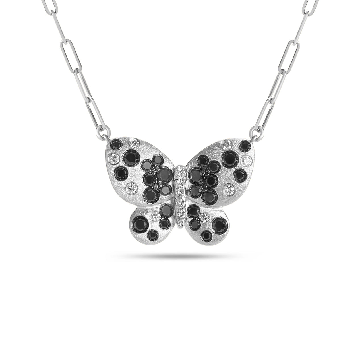 Black & White Diamond Confetti Butterfly Necklace