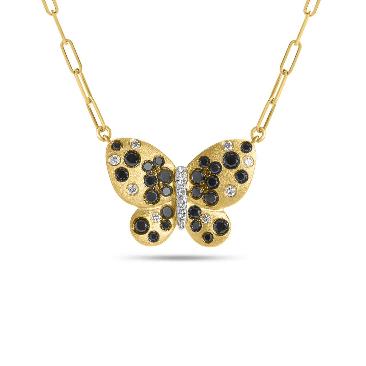 Black & White Diamond Confetti Butterfly Necklace