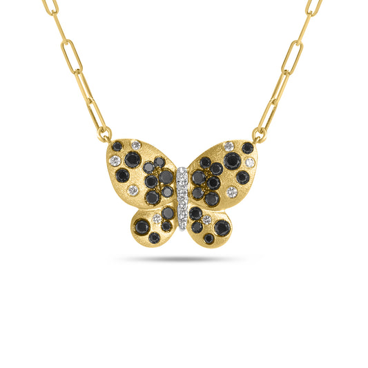 Black & White Diamond Confetti Butterfly Necklace