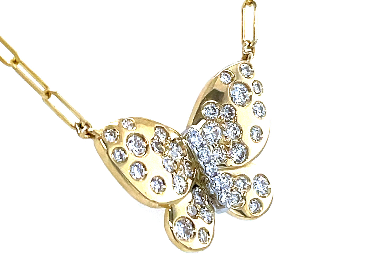 DIAMOND CONFETTI BUTTERFLY NECKLACE, 18X14MM, 18" PAPERCLIP CHAIN