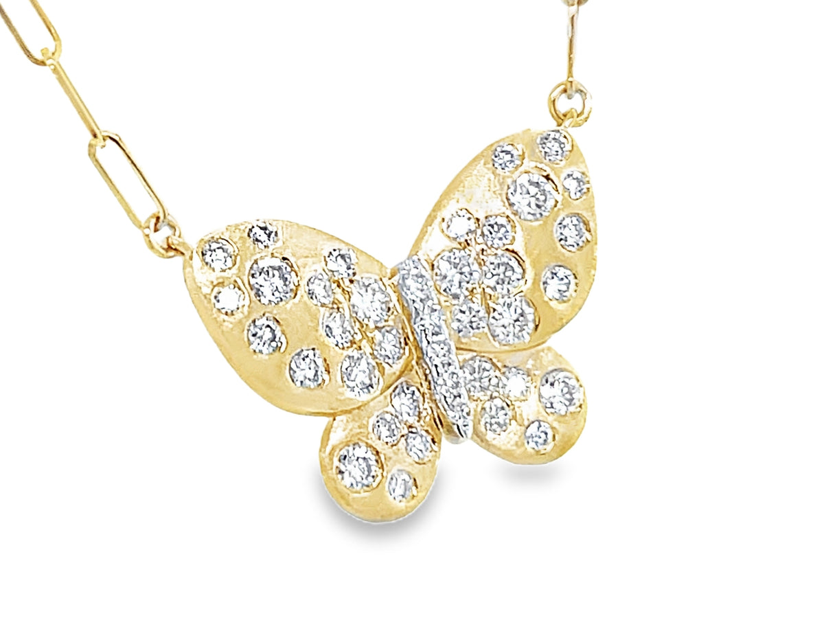 DIAMOND CONFETTI BUTTERFLY NECKLACE, 18X14MM, 18" PAPERCLIP CHAIN, SATIN FINISH