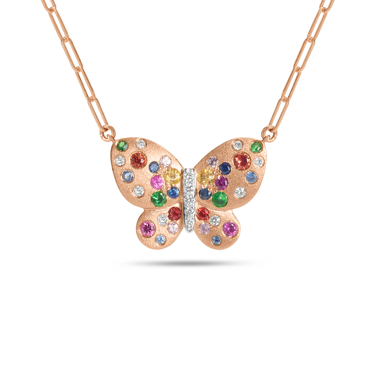 Rainbow Sapphire & Diamond Confetti Butterfly Necklace