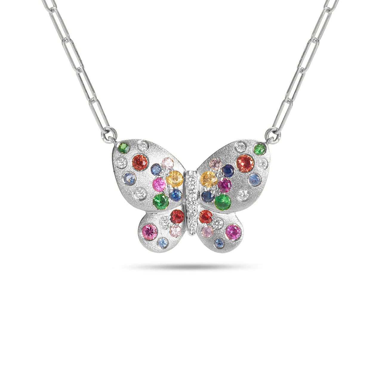 Rainbow Sapphire & Diamond Confetti Butterfly Necklace