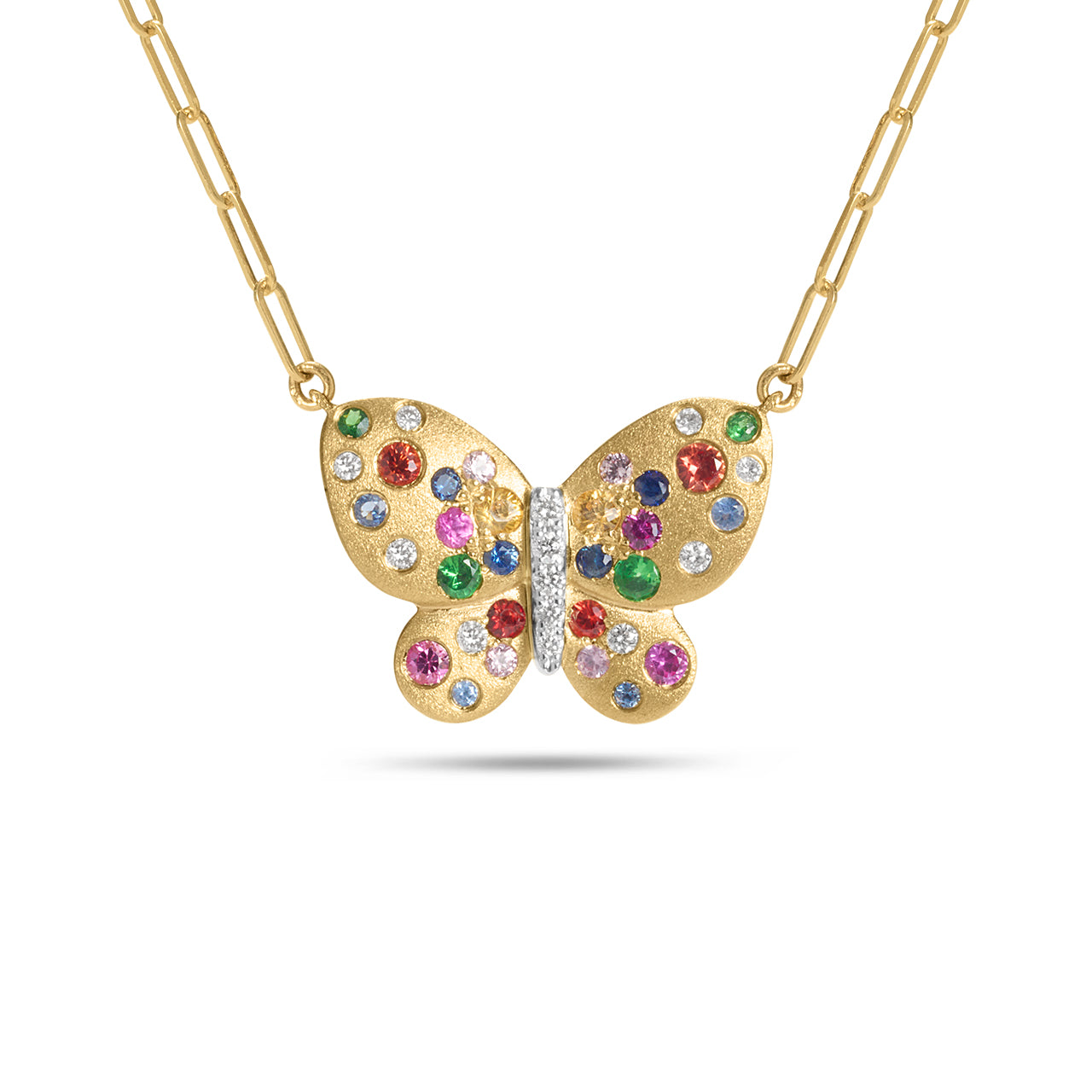 Rainbow Sapphire & Diamond Confetti Butterfly Necklace