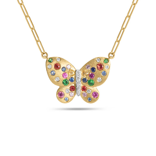 Rainbow Sapphire & Diamond Confetti Butterfly Necklace