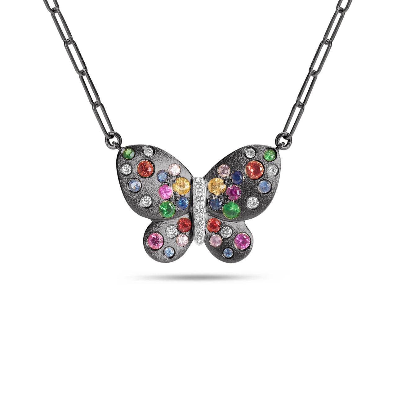 Rainbow Sapphire & Diamond Confetti Butterfly Necklace
