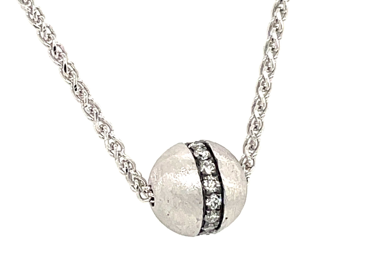 DIA GROOVED BALL SLIDE  NECKLACE, 7MM, 18"/17"/16" BOLO CHAIN, SATIN FINISH, 14KW/ BLACK FINISH DIAMOND PRONGS  (N)