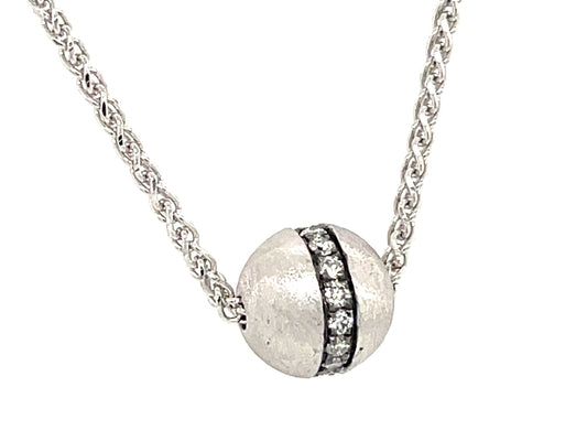 DIA GROOVED BALL SLIDE  NECKLACE, 7MM, 18"/17"/16" BOLO CHAIN, SATIN FINISH, 14KW/ BLACK FINISH DIAMOND PRONGS  (N)