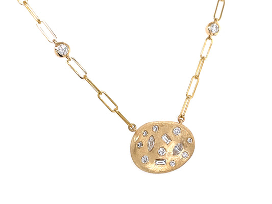 DIAMOND BAGUETTE MARQUISE ROUND FLUSH SCATTERED NECKLACE