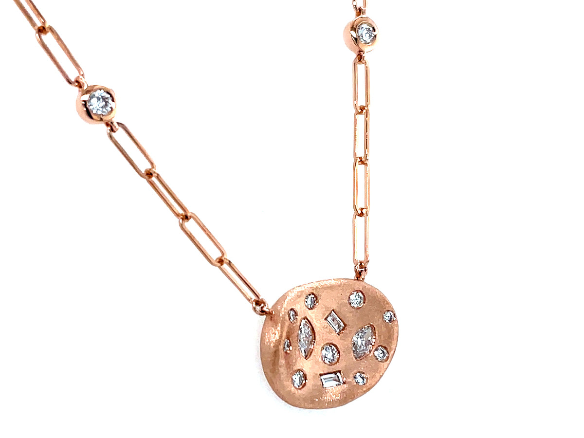 DIAMOND BAGUETTE MARQUISE ROUND FLUSH SCATTERED NECKLACE
