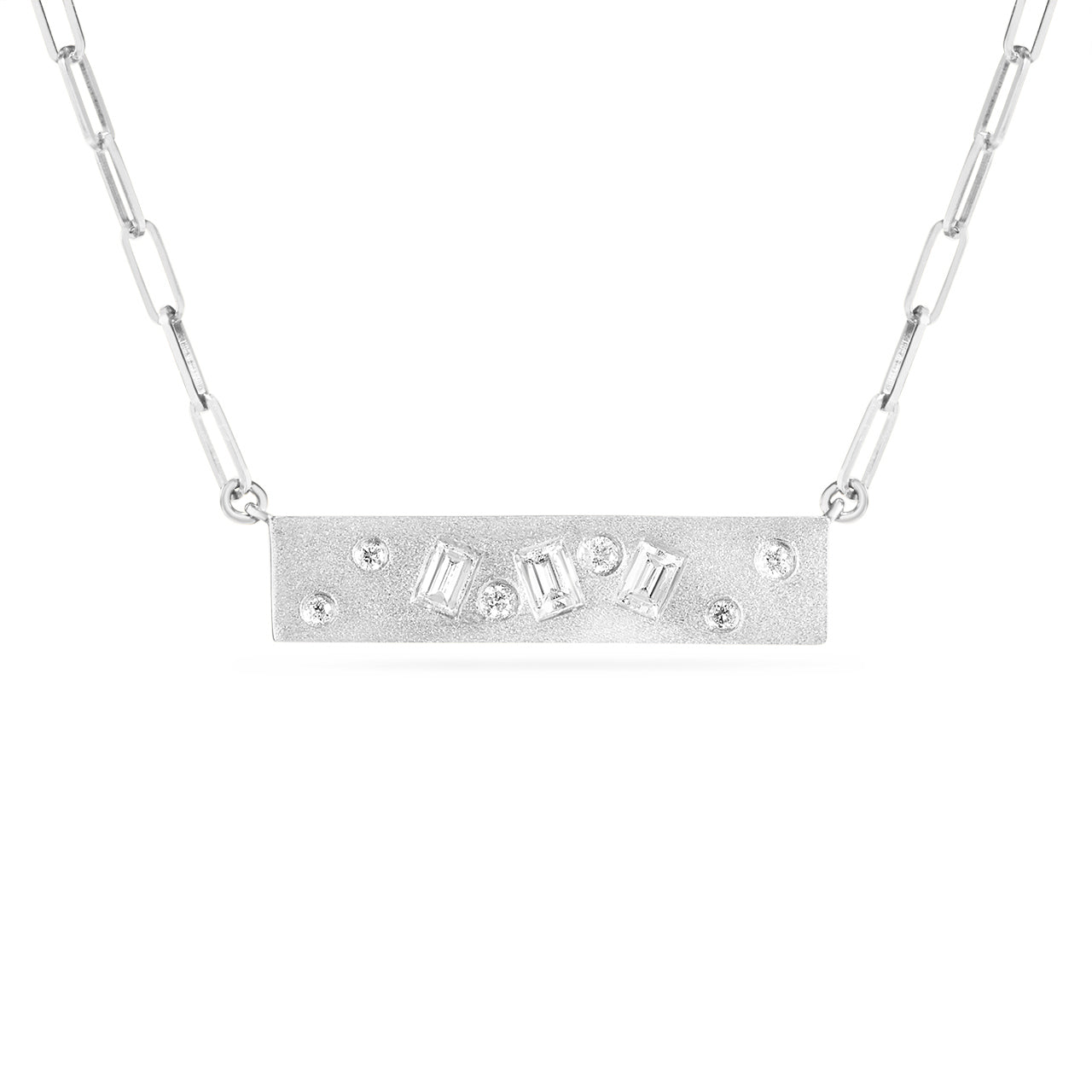 Diamond Baguette & Round Dancing Bar Necklace