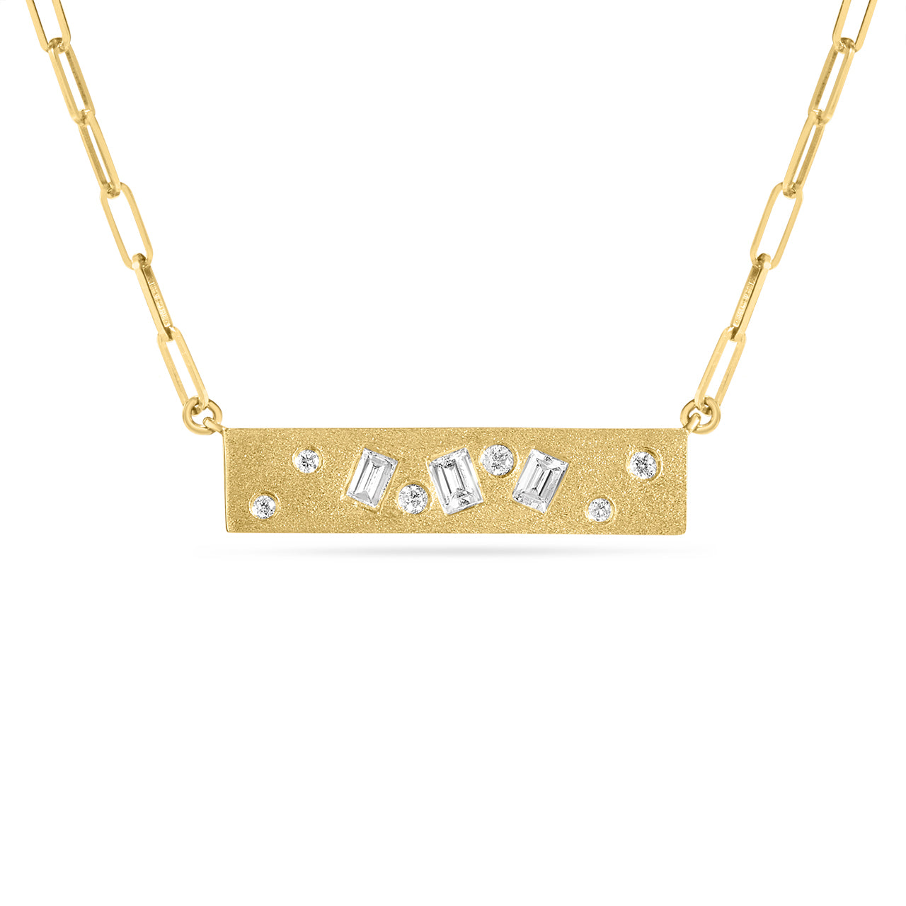 Diamond Baguette & Round Dancing Bar Necklace