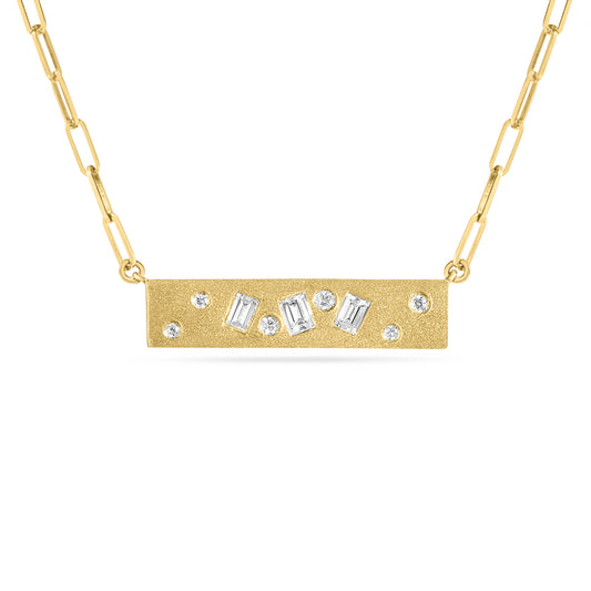 Diamond Baguette & Round Dancing Bar Necklace