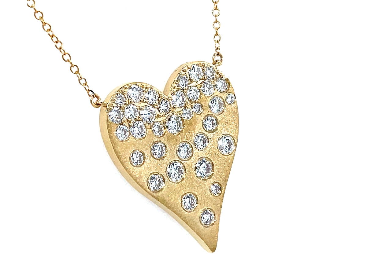 DIAMOND CONFETTI HEART PENDANT NECKLACE,18"/17"/16",  25X20MM, SATIN FINISH