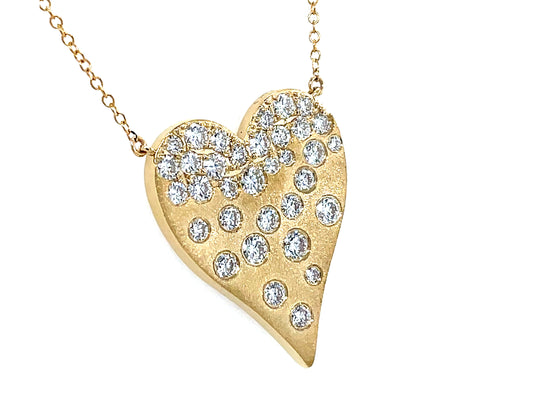 DIAMOND CONFETTI HEART PENDANT NECKLACE,18"/17"/16",  25X20MM, SATIN FINISH