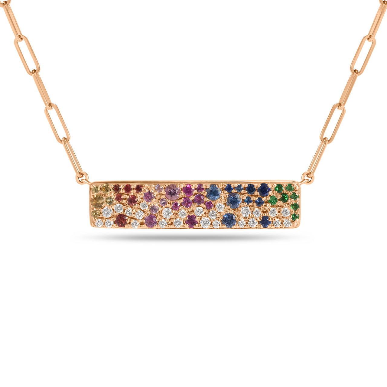 Rainbow Sapphire & Diamond Pave Confetti Bar Necklace