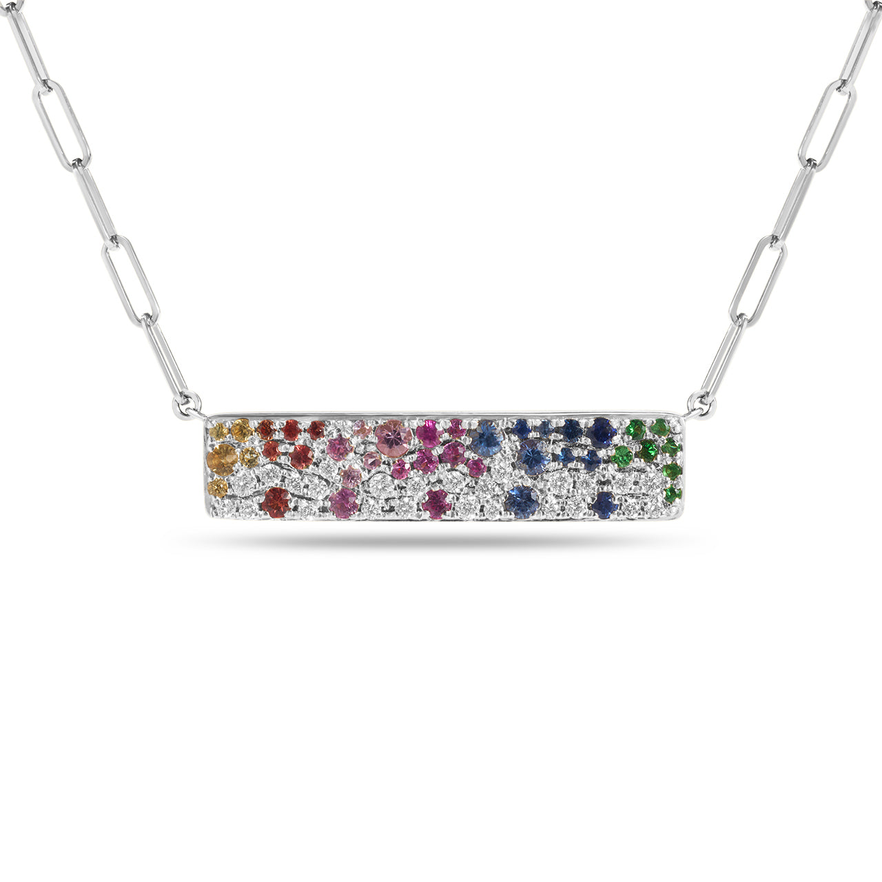 Rainbow Sapphire & Diamond Pave Confetti Bar Necklace