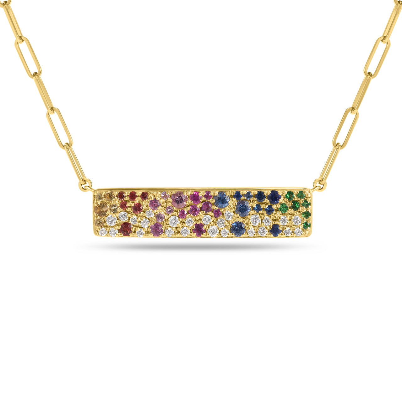 Rainbow Sapphire & Diamond Pave Confetti Bar Necklace