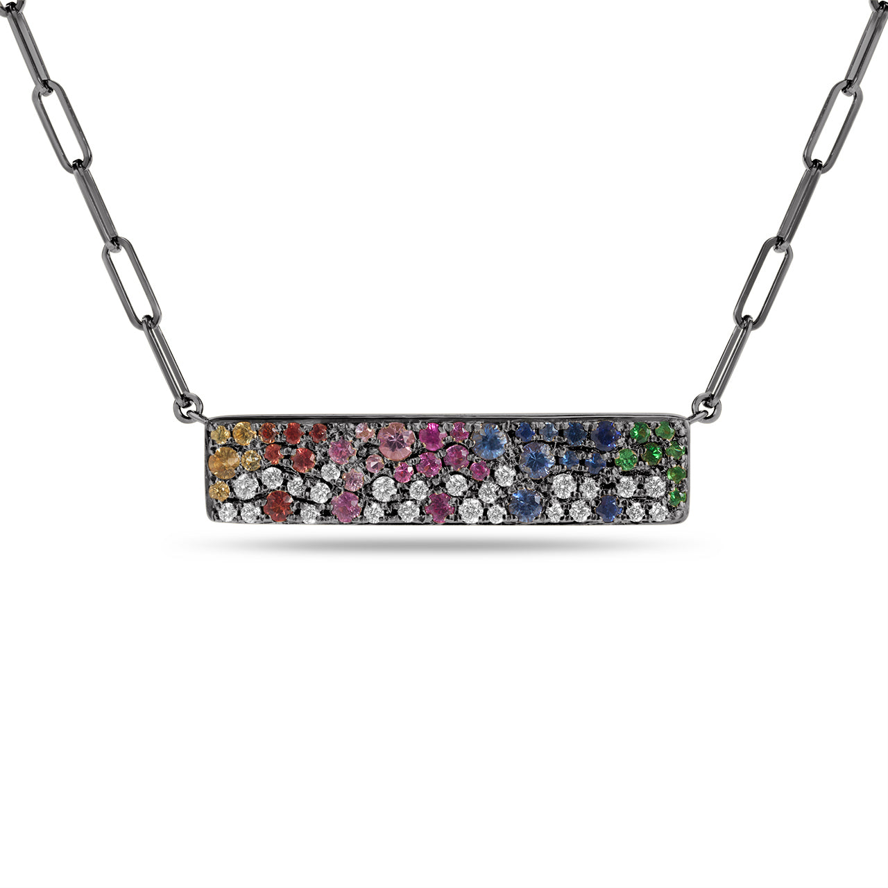 Rainbow Sapphire & Diamond Pave Confetti Bar Necklace