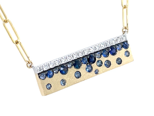 Blue Sapphire Diamond Edge Confetti Bar Necklace