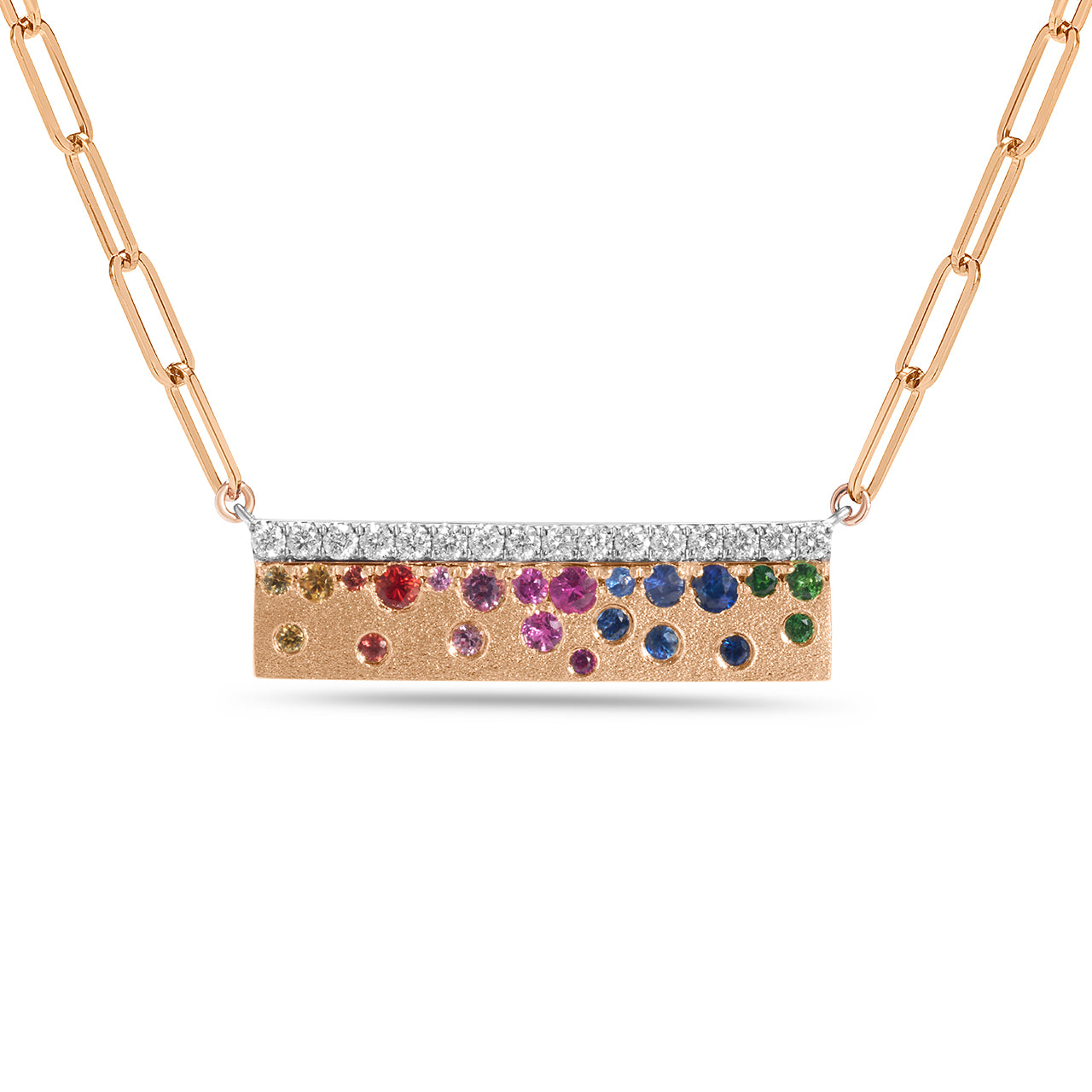 Rainbow Sapphire & Diamond Confetti Stack Bar Necklace