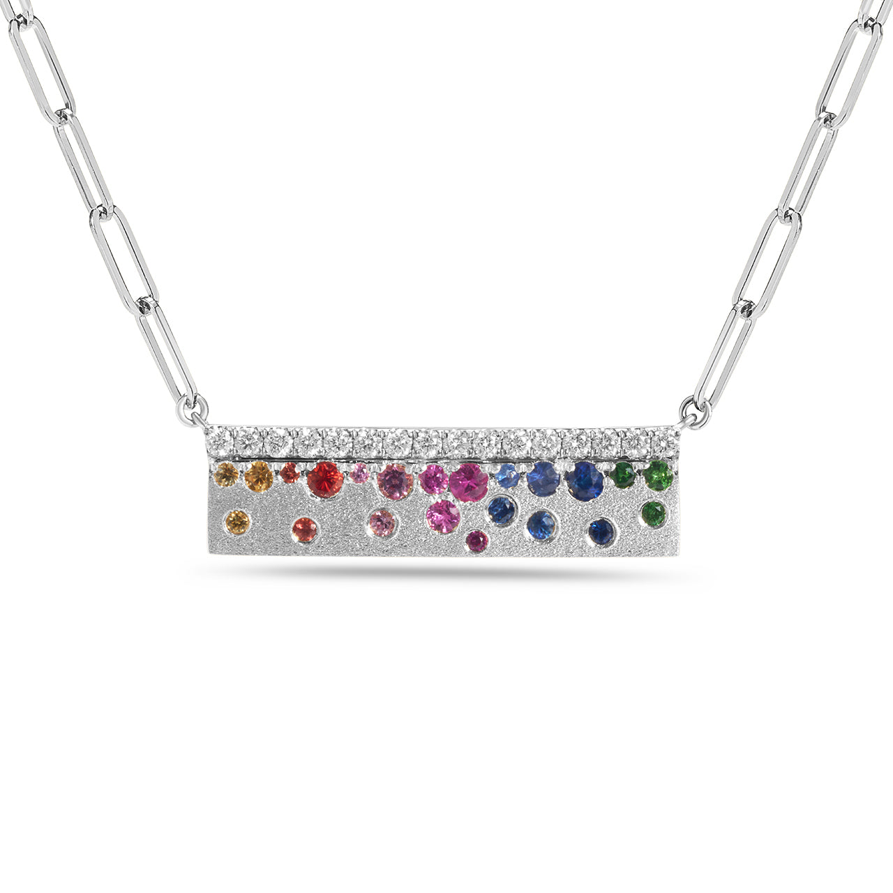 Rainbow Sapphire & Diamond Confetti Stack Bar Necklace