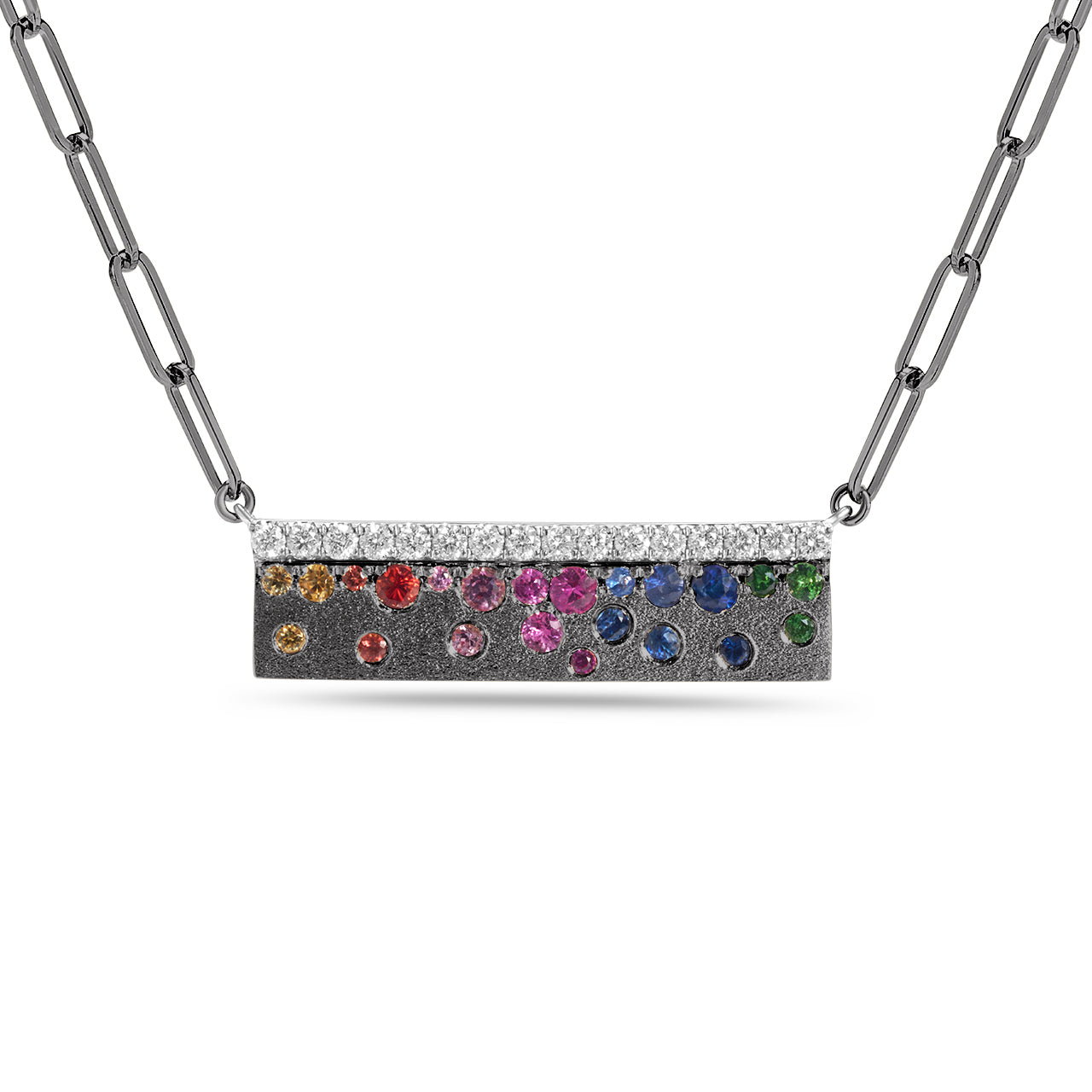 Rainbow Sapphire & Diamond Confetti Stack Bar Necklace