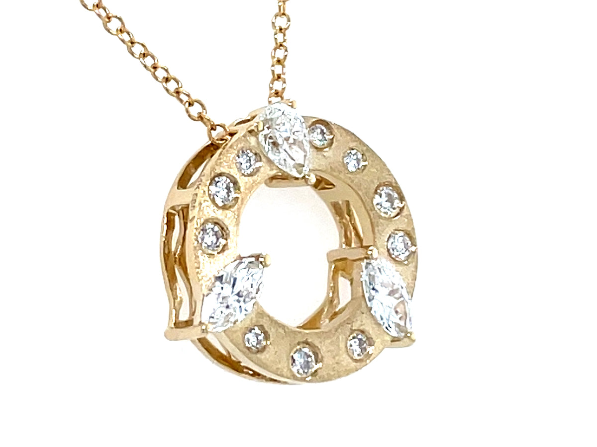 DIAMOND MARQ, PEAR & ROUND CIRCLE PENDANT, 13.8MM, 18"/17"/16", SATIN FINISH