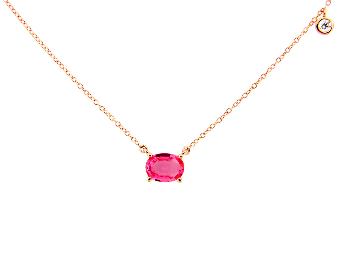 PINK SAPPHIRE & DIAMOND OVAL PENDANT NECKLACE, 18"/17"/16", 14KR (H)