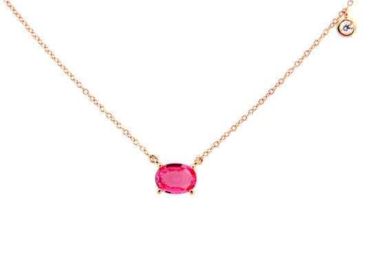 PINK SAPPHIRE & DIAMOND OVAL PENDANT NECKLACE, 18"/17"/16", 14KR (H)