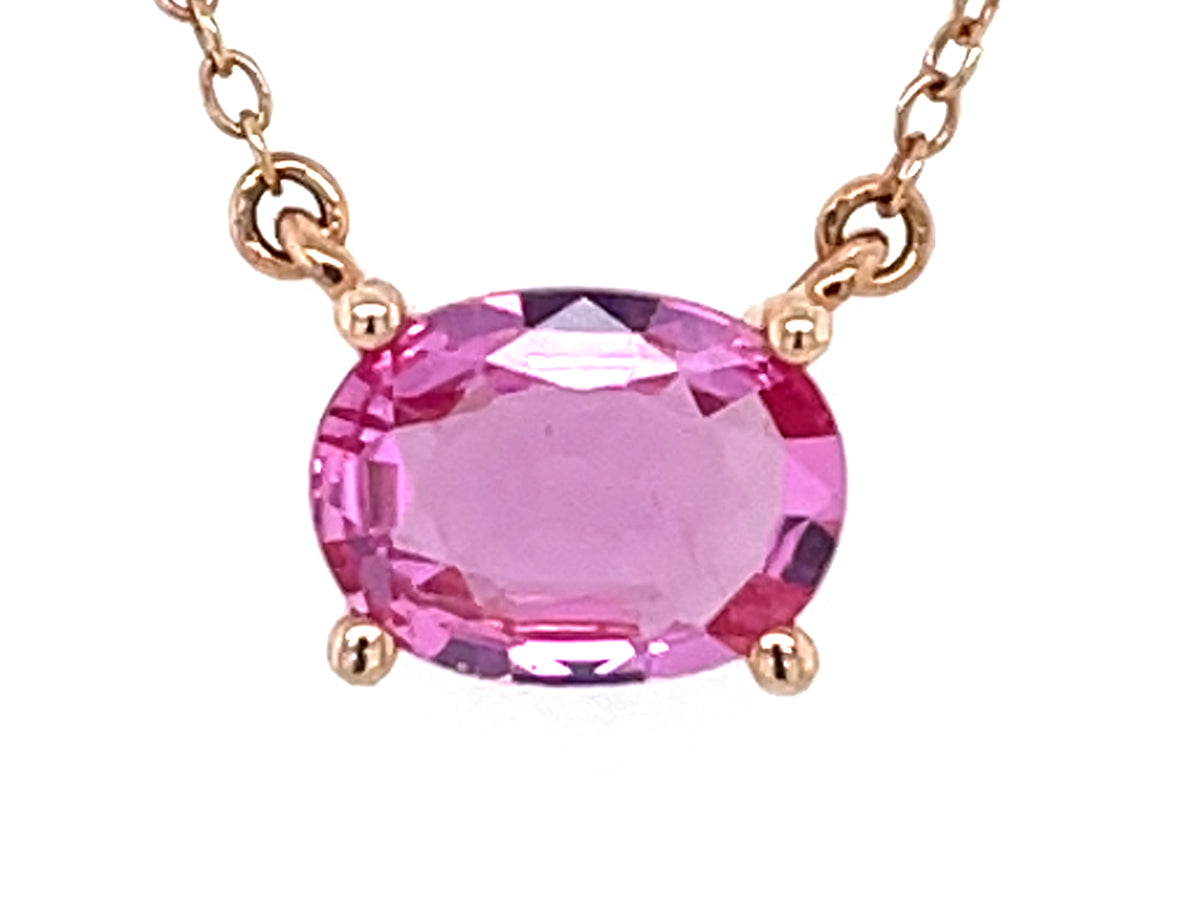 Pink Sapphire Oval Pendant Necklace, 18"/17"/16", 14kr (H)