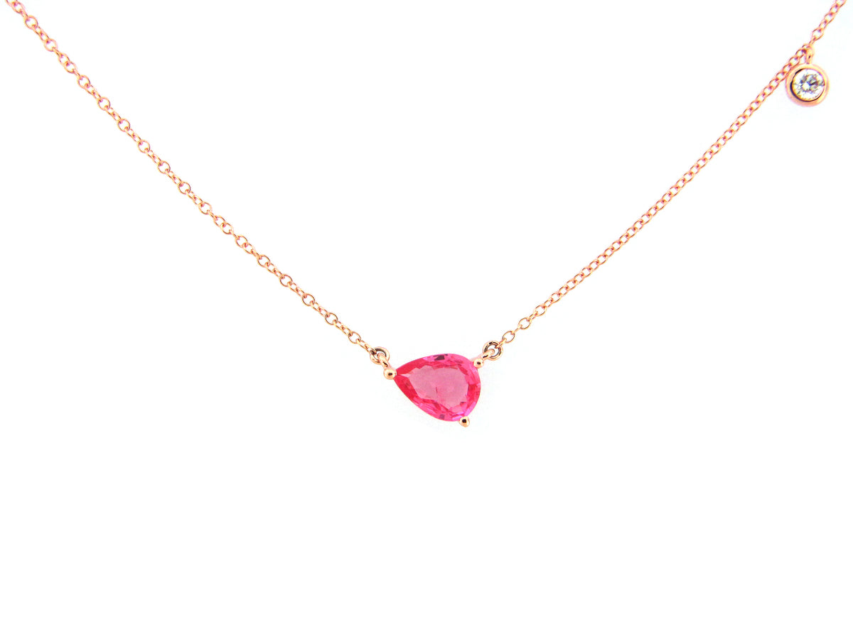 PINK SAPPHIRE & DIAMOND PEAR PENDANT NECKLACE, 18"/17"/16", 14KR (H)