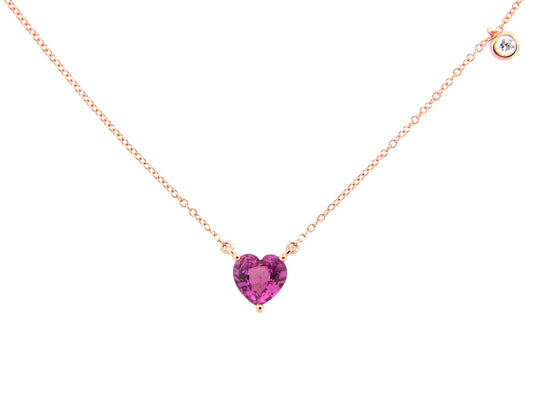 PINK SAPPHIRE & DIAMOND HEART PENDANT NECKLACE, 18"/17"/16", 14KR (H)