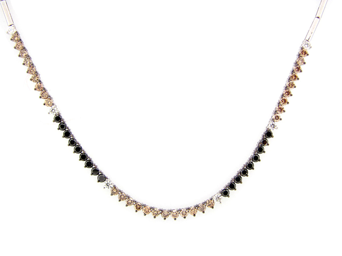 BLACK, BROWN & WHITE DIAMOND NECKLACE, 18KW (R/N)