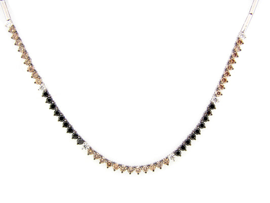 BLACK, BROWN & WHITE DIAMOND NECKLACE, 18KW (R/N)