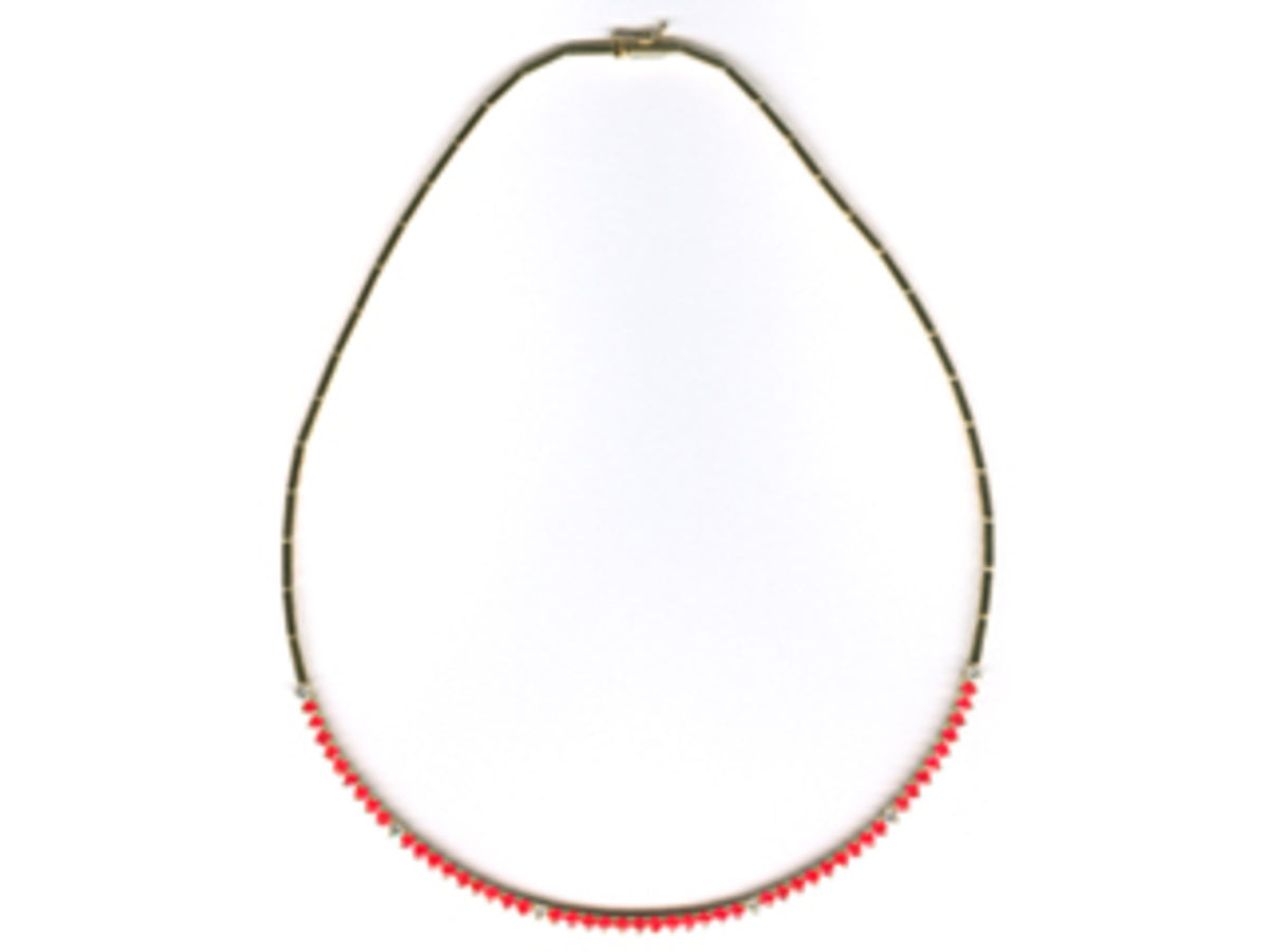 RUBY & DIAMOND NECKLACE, 18KY (H), C=4.15
