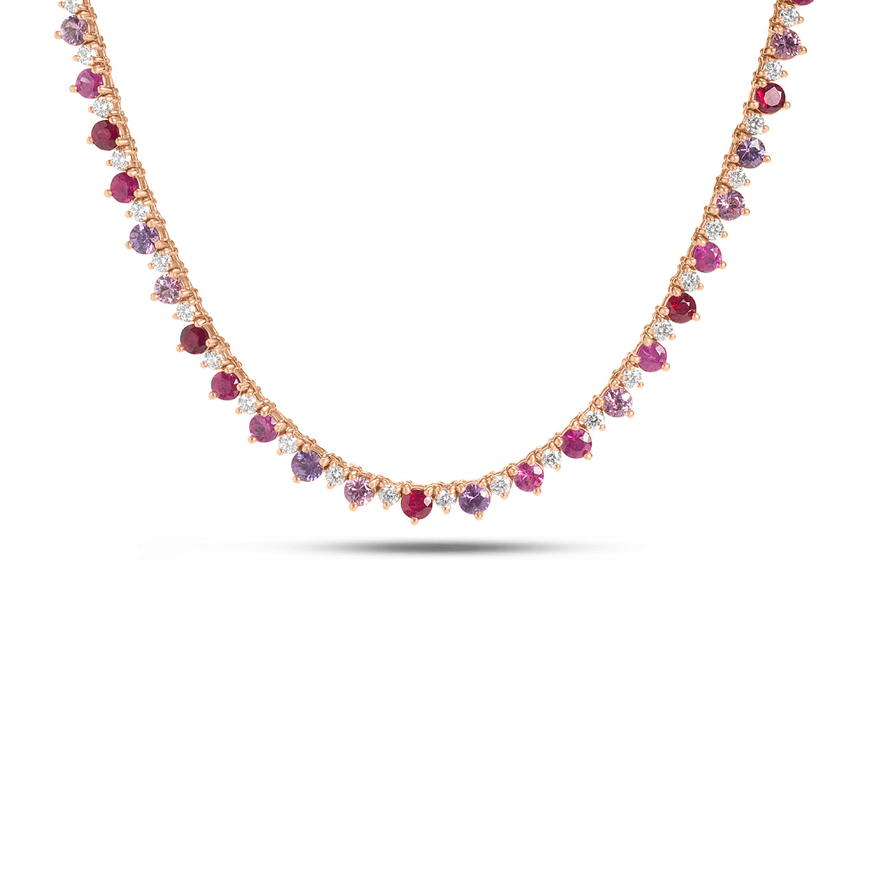 Pink-Purple Sapphire, Ruby & Diamond Alternating Tennis Necklace