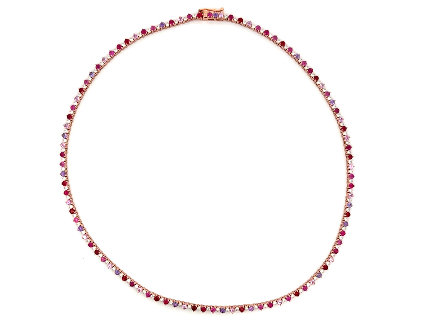 Pink-Purple Sapphire, Ruby & Diamond Alternating Tennis Necklace