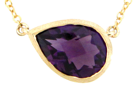 AMETHYST PENDANT NECKLACE, SATIN FINISH, 18"/17'/16", 14KY (H)
