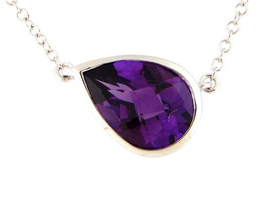 AMETHYST PENDANT NECKLACE, 18"/17'/16", 14KW (H)