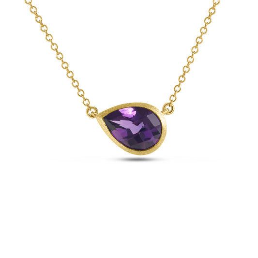 Amethyst Pear Bezel Necklace