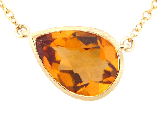 CITRINE PENDANT NECKLACE, SATIN FINISH, 18"/17"/16", 14KY (H)